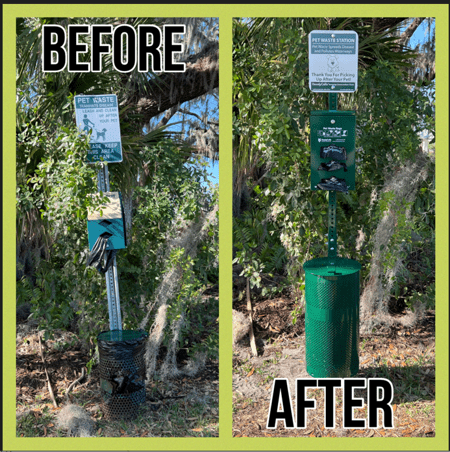 pet waste station before and after
